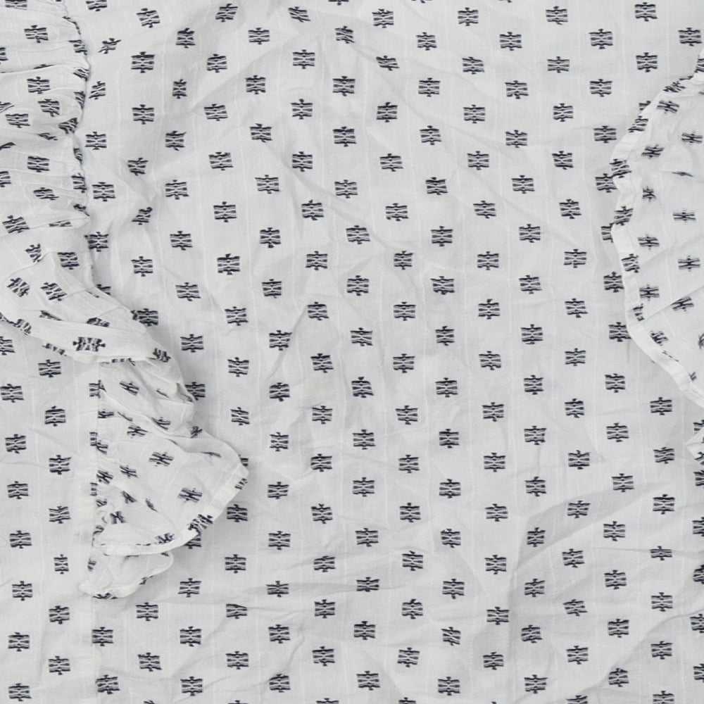 F&F Womens White Geometric Cotton Basic Button-Up Size 8 V-Neck