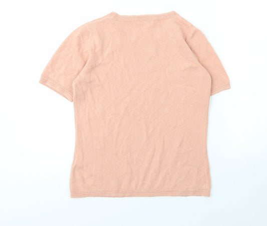 M&S Womens Pink Acrylic Basic Blouse Size 6 Round Neck