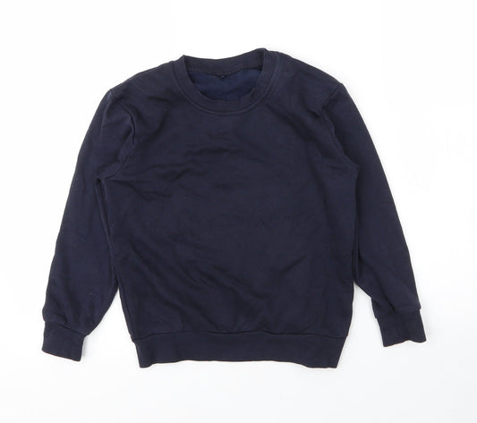 George Boys Blue Round Neck Cotton Pullover Jumper Size 7 Years