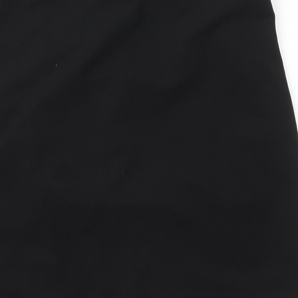 Brand and care label for SHEIN women’s black polyester straight & pencil skirt, size M, zip