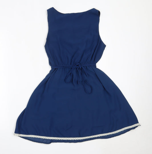 New Look Womens Blue Polyester Fit & Flare Size S Round Neck