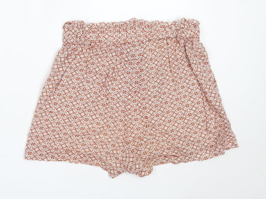 Primark Womens Brown Geometric Viscose Hot Pants Shorts Size 8 Regular