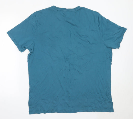 F&F Mens Green Cotton Button-Up Size 2XL Round Neck