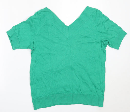 TU Womens Green V-Neck Cotton Pullover Jumper Size 14