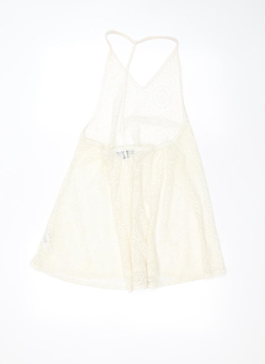 Primark Womens Ivory Geometric Nylon Basic Blouse Size S V-Neck - sheer crochet