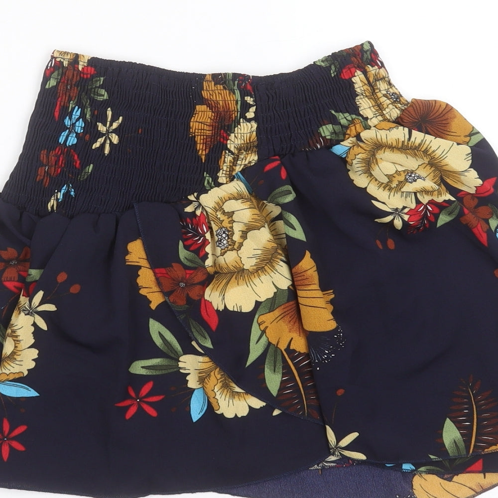 SheIn Womens Blue Floral Cotton Mini Skirt Size M