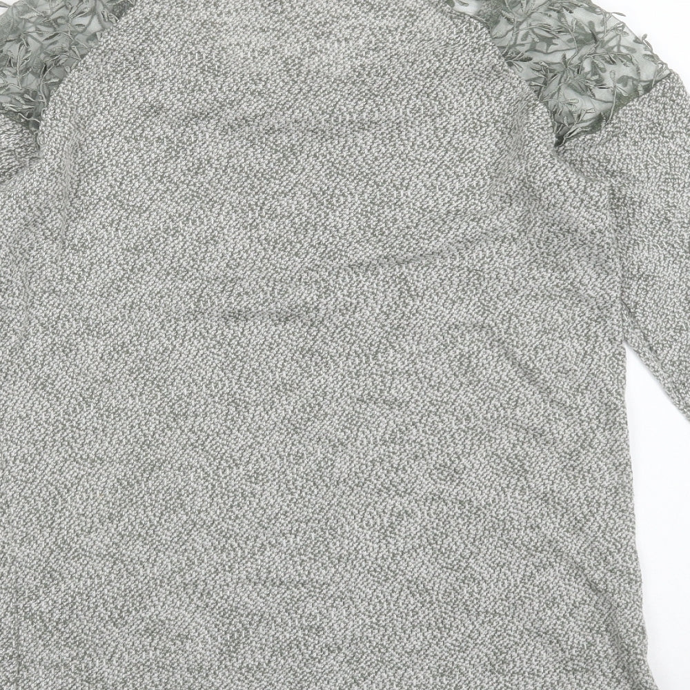 Brand and care label for George women’s green round neck polyester jumper, size UK 8, - embroidered detail