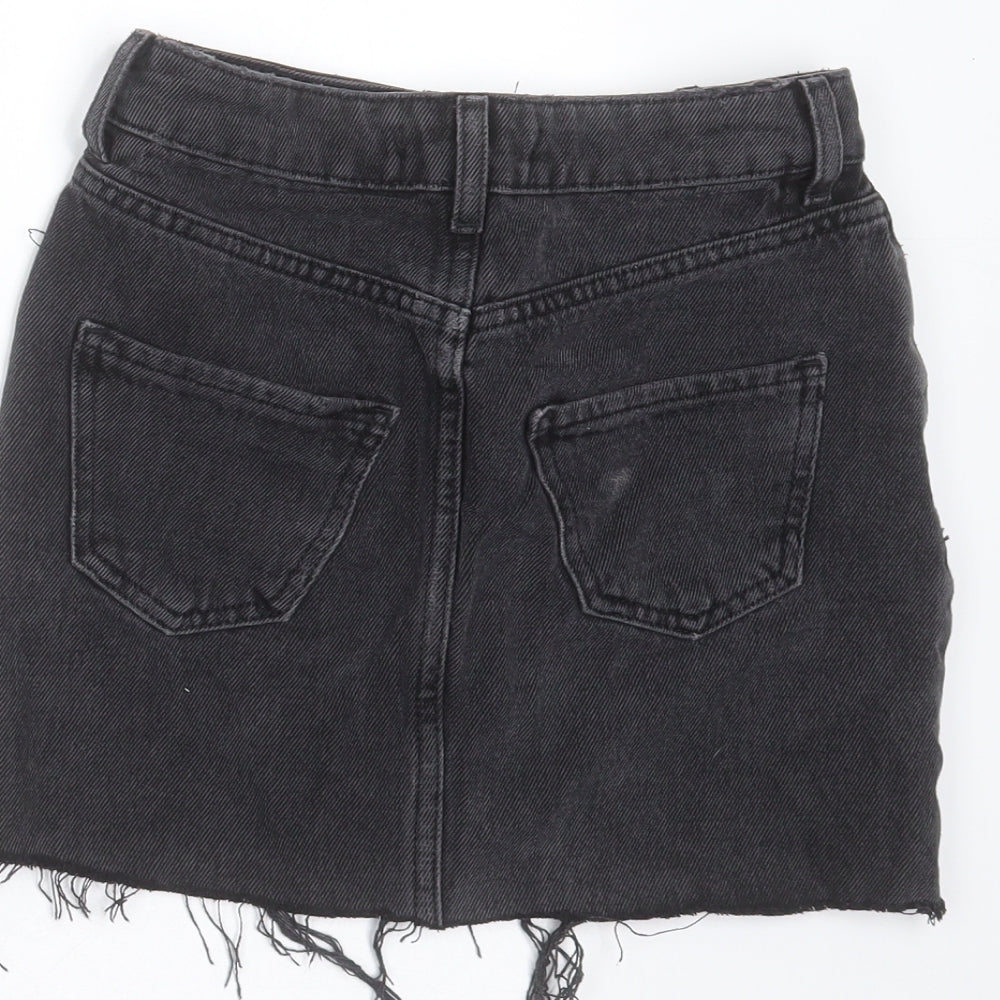 New Look Girls Grey Cotton Mini Skirt Size 9 Years Regular Zip - Distressed hem