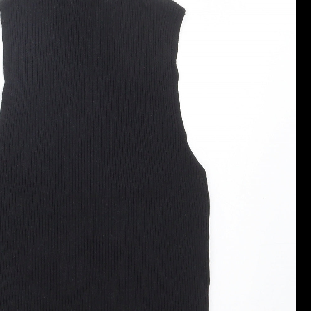 SheIn Womens Black Viscose Basic Tank Size L Mock Neck