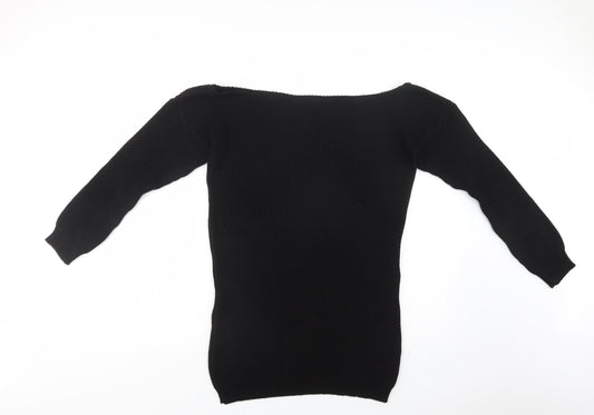 PRETTYLITTLETHING Womens Black Acrylic Jumper Dress Size S Off the Shoulder