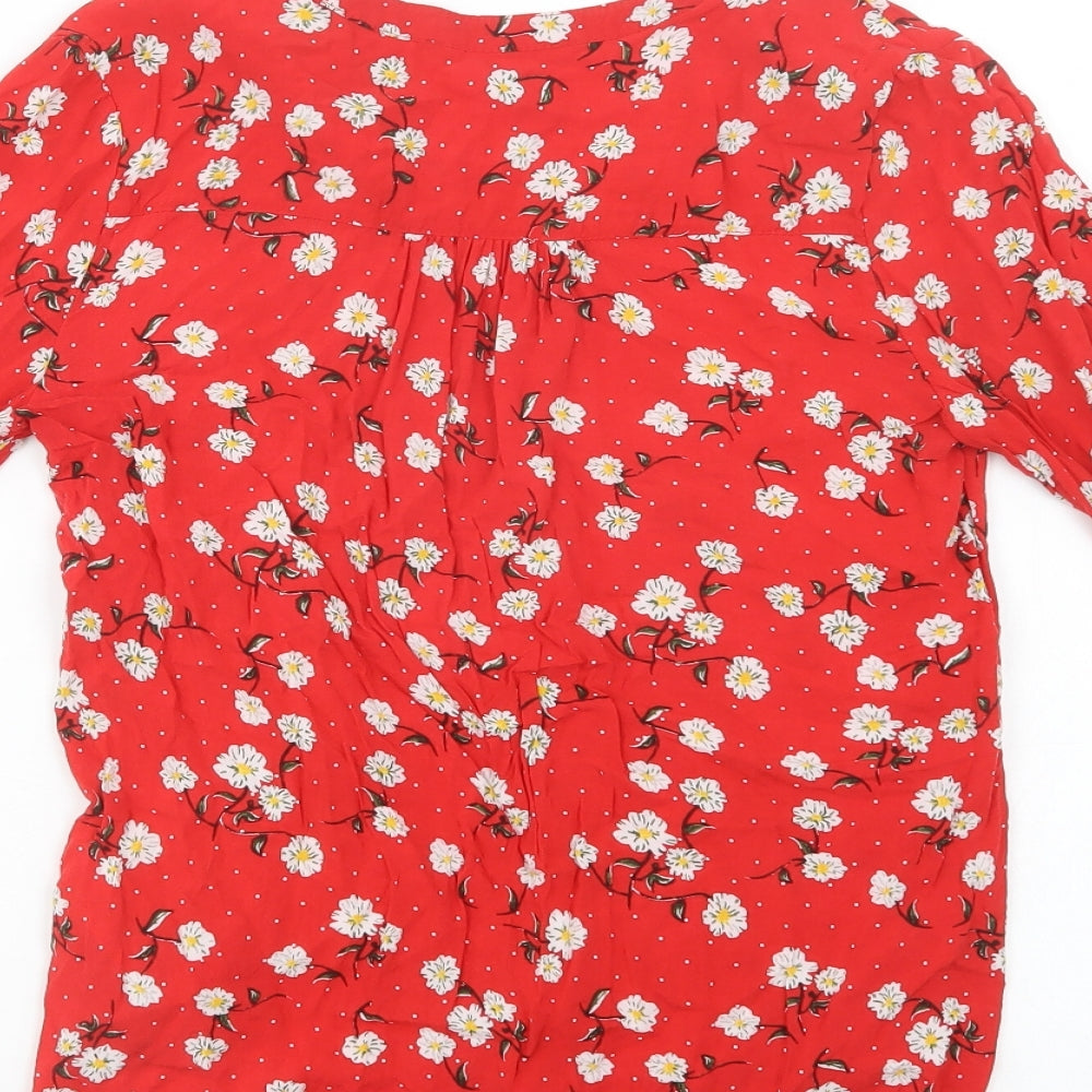 Primark Womens Red Floral Viscose Basic Button-Up Size 8 V-Neck