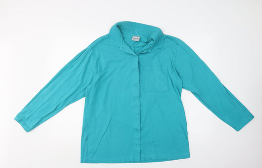 3 Suisses Womens Blue Cotton Basic Button-Up Size 14 Collared