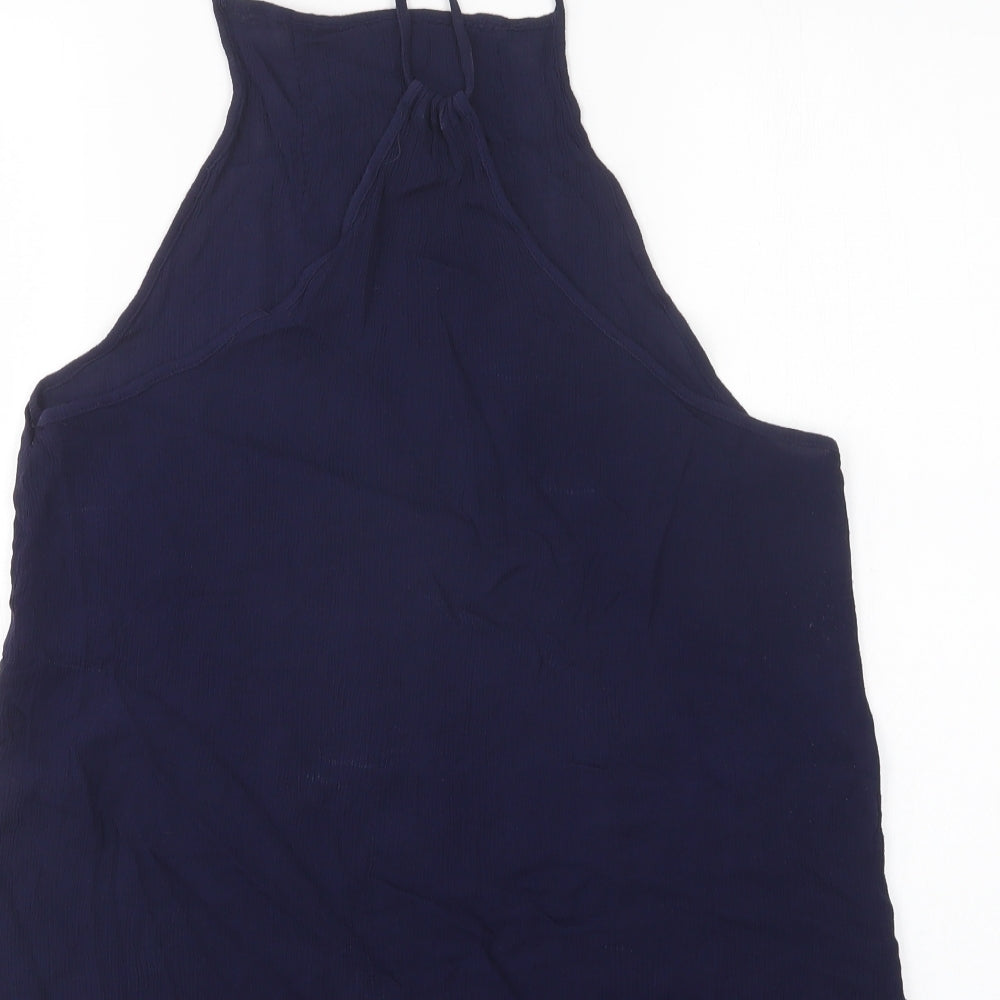 Brand and care label for Papaya women’s blue viscose basic tank, size M, square neck