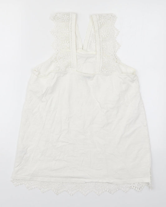 Papaya Womens White Cotton Basic Tank Size 14 V-Neck