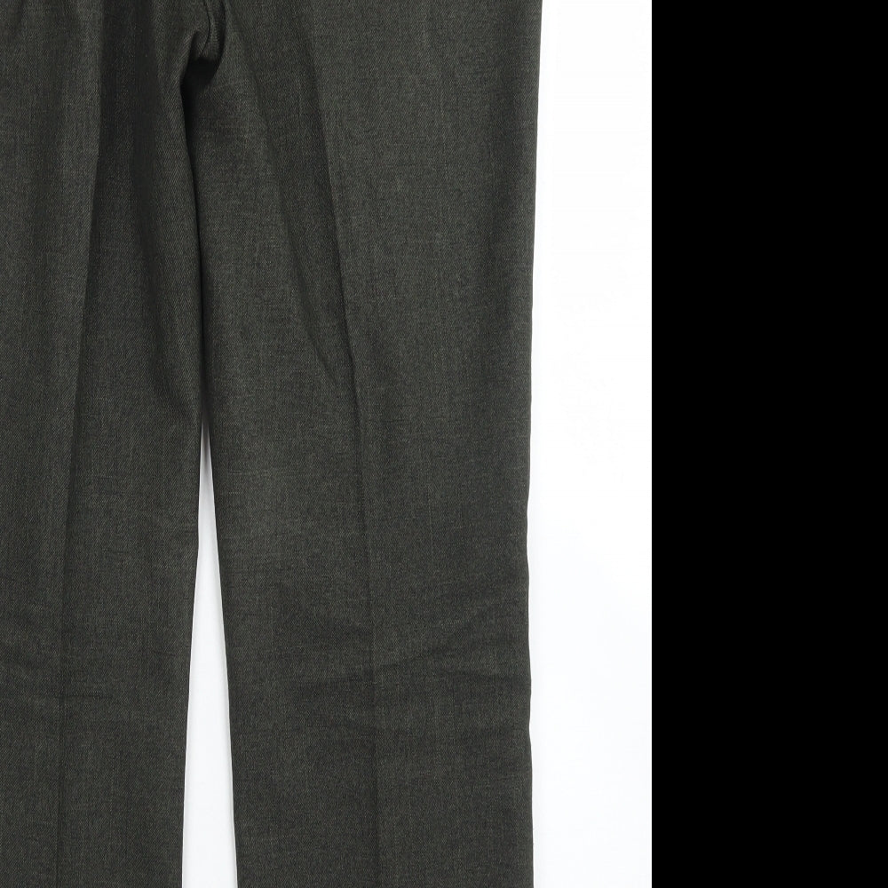 M&S Classic Womens Green Polyester Dress Pants Trousers Size 14 L26 in Regular Button