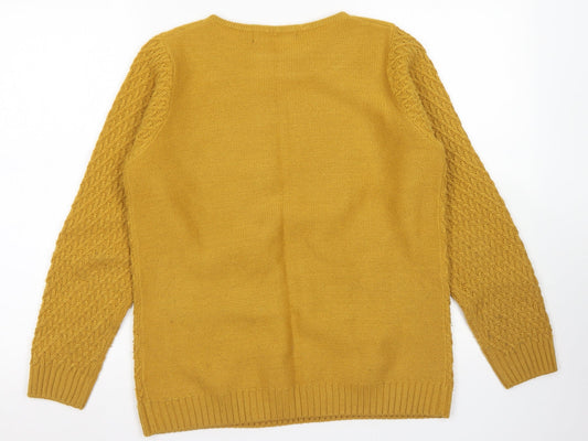 Isle Essentials Womens Yellow Crew Neck Acrylic Pullover Jumper Size S