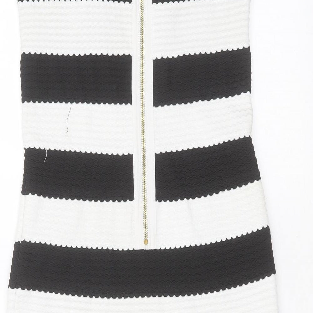 New Look Womens Black Striped Polyester Mini Size 12 Sweetheart