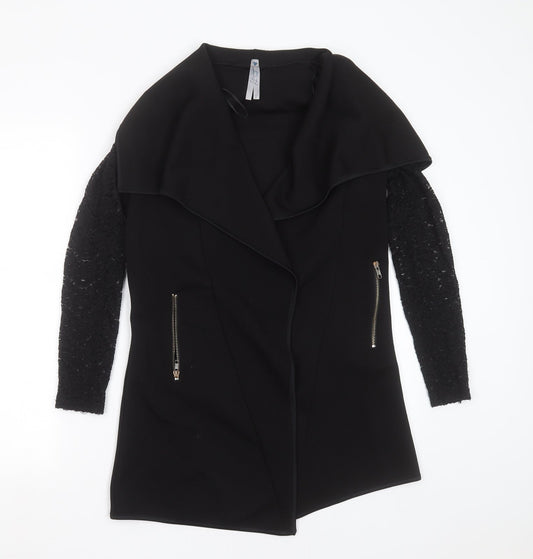 Additional front view of Blue Vanilla women’s black jacket, size S, - lace sleeve