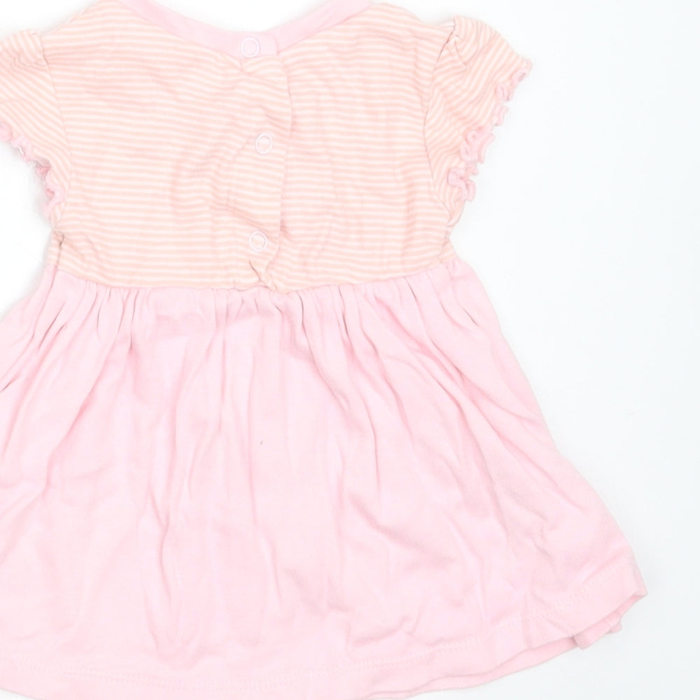Pep&CO Girls Pink Striped Cotton T-Shirt Dress Size 3-6 Months Round Neck - rabbit