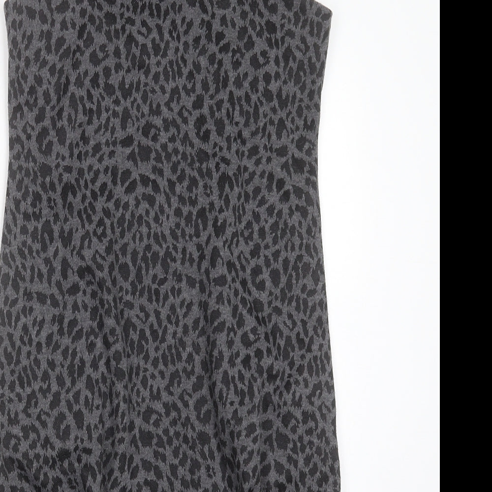 Preworn Womens Grey Animal Print Polyester Mini Size 8 Round Neck