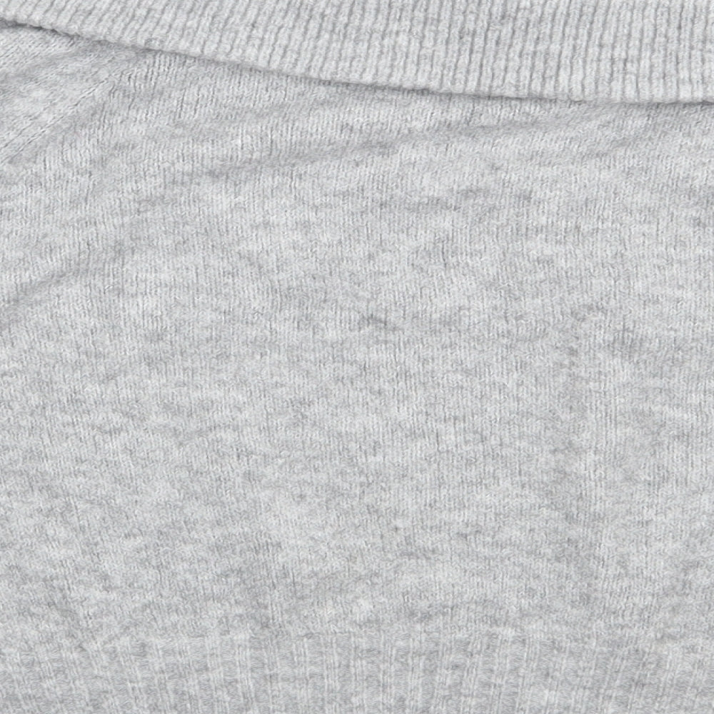 Brand and care label for H&M women’s grey acrylic pullover sweatshirt, size XL, pullover