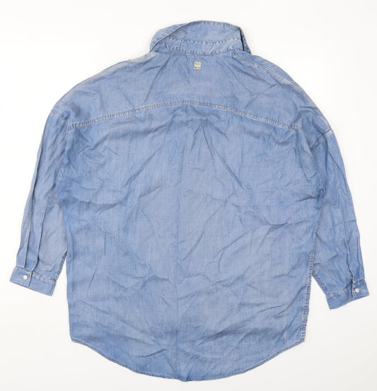 Replay Mens Blue Lyocell Button-Up Size S Collared Button