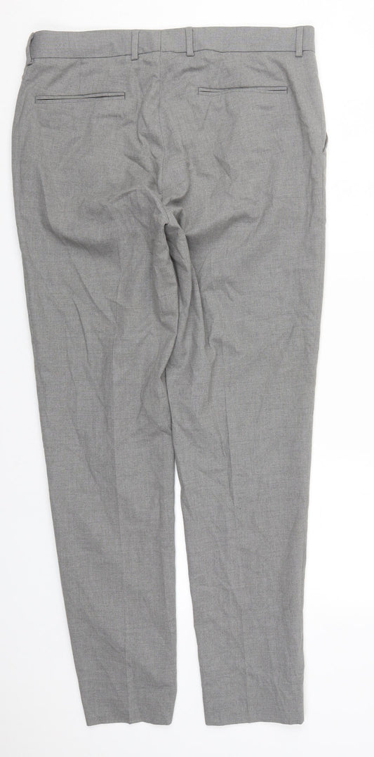 ASOS Mens Grey Polyester Trousers Size 32 L32 in Regular Hook & Eye