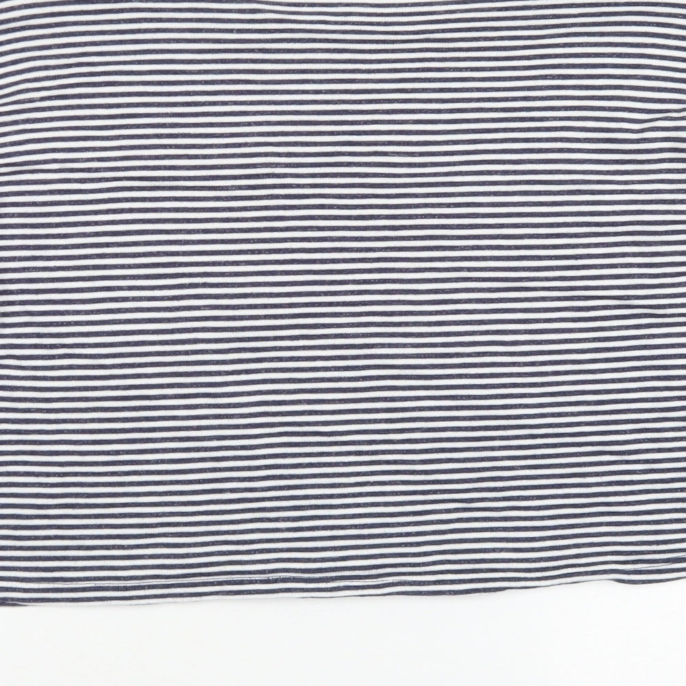 Brand and care label for Topshop women’s blue striped viscose cropped t-shirt, size UK 6, crew neck - chest pocket