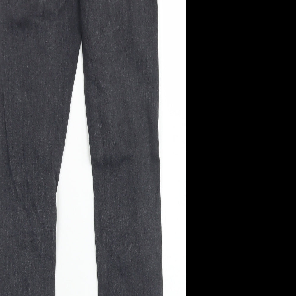 Brand and care label for Topshop women’s black cotton skinny jeans, size UK 25, in, 32-inch leg regular button