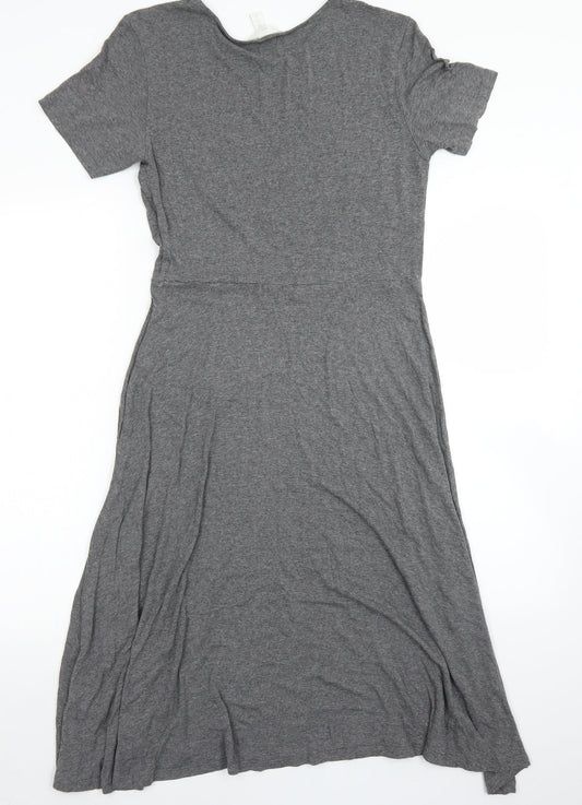 H&M Womens Grey Viscose Skater Dress Size M Crew Neck