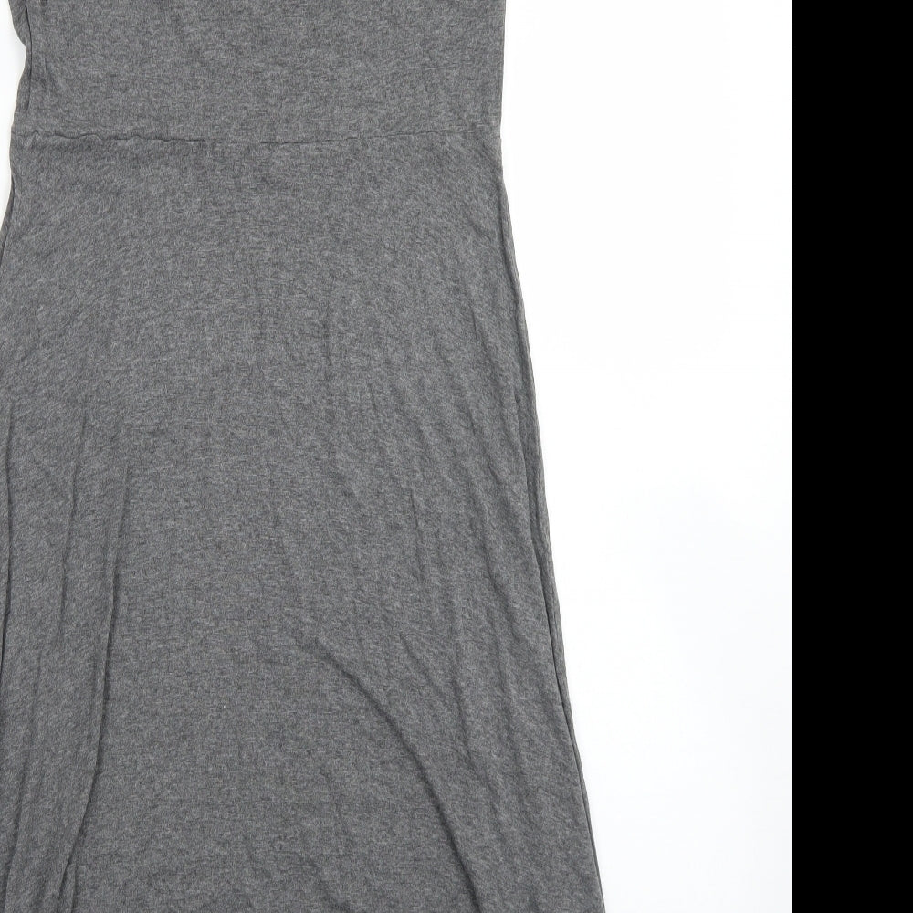 H&M Womens Grey Viscose Skater Dress Size M Crew Neck