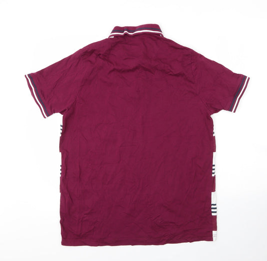 Twisted Soul Mens Purple Striped Cotton Polo Size L Collared Button