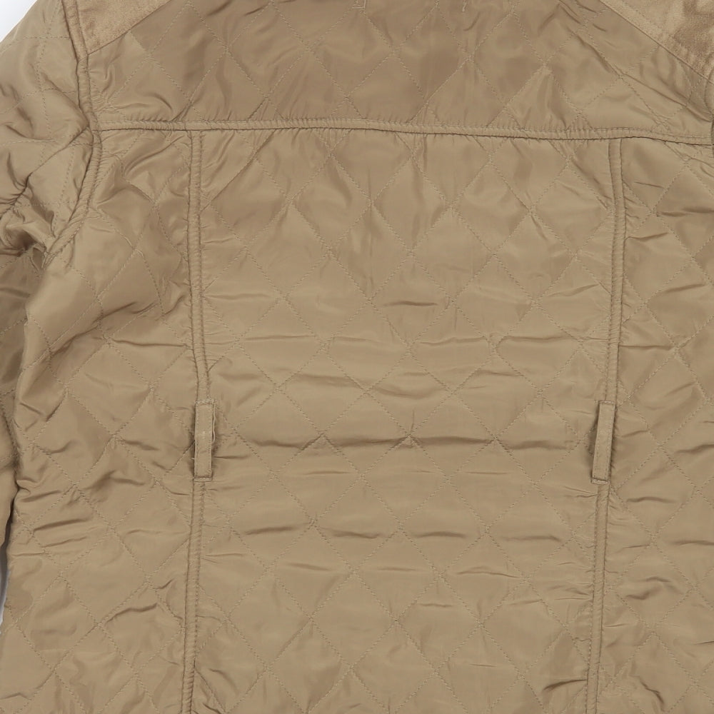 Brand and care label for Papaya women’s beige quilted jacket, size UK 14, zip