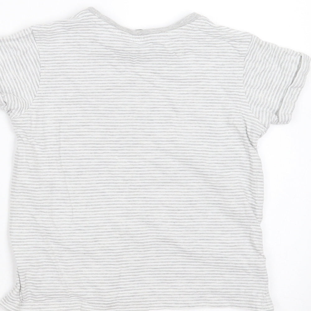 George Boys Grey Striped Cotton Basic T-Shirt Size 5-6 Years Round Neck