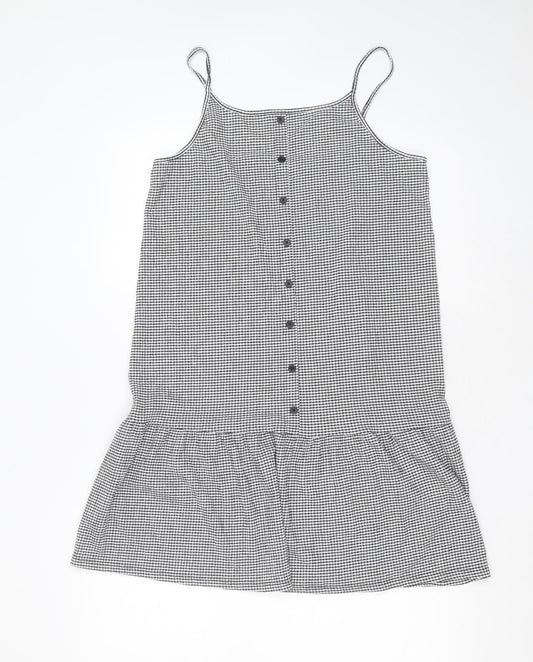 Primark Girls Black Check Polyester Trapeze & Swing Size 14-15 Years Round Neck