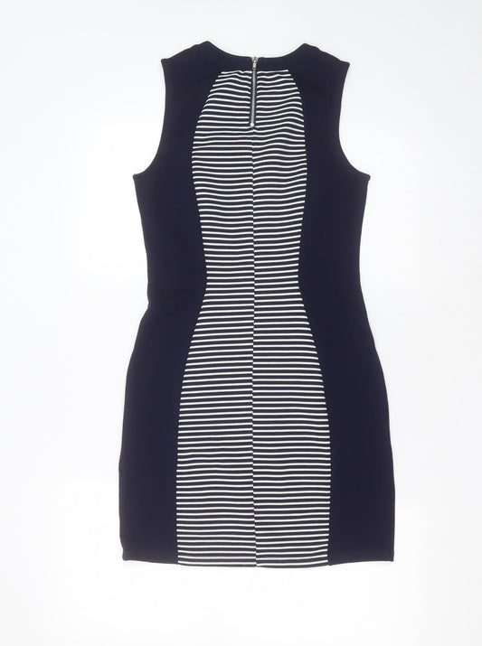 Divided by H&M Womens Blue Striped Polyester Mini Size 10 Round Neck
