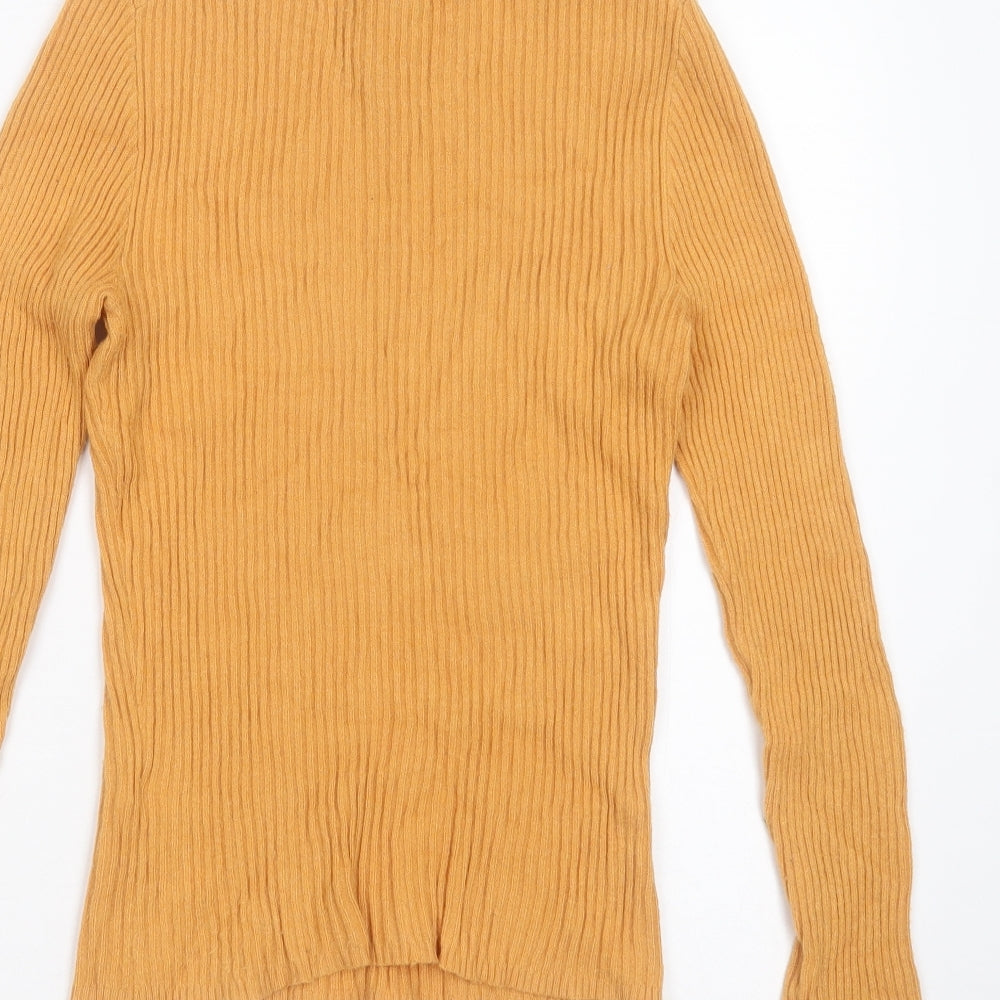 Primark Womens Orange Round Neck Striped Viscose Pullover Jumper Size S