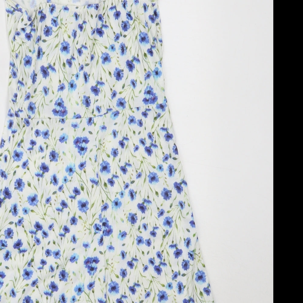 Boohoo Womens White Floral Polyester Mini Size 10 Round Neck