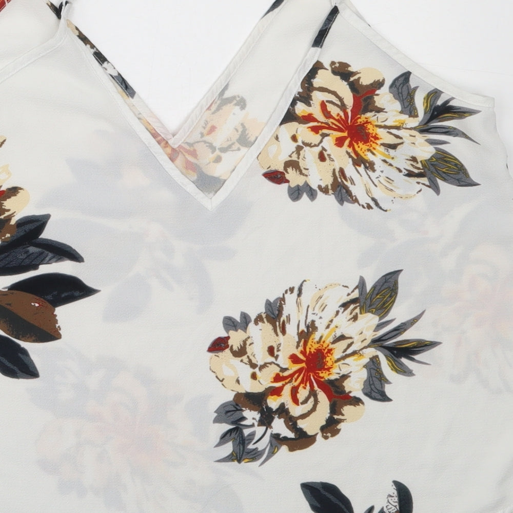 SheIn Womens White Floral Polyester Camisole Blouse Size M V-Neck
