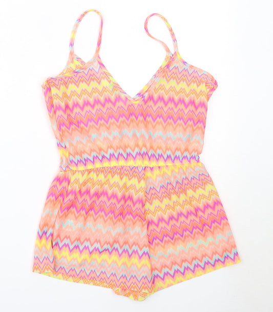 Back view of Papaya women’s orange polyester playsuit one-piece, size XS