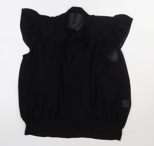 Additional front view of evie women’s black polyester basic button-up, size UK 10, crew neck