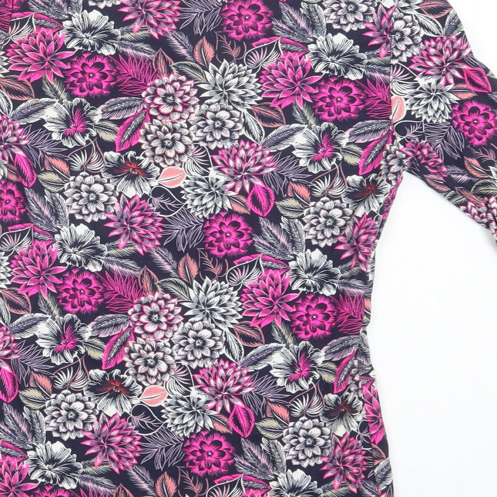 M&S Womens Purple Floral Cotton Basic Blouse Size 8 Scoop Neck