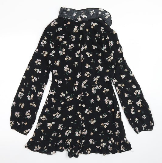 Topshop Womens Black Floral Viscose Romper One-Piece Size 6 Zip