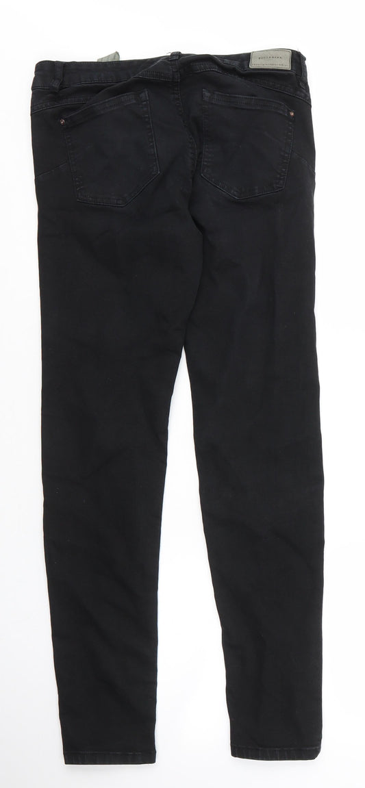 Back view of Pull&Bear women’s black cotton skinny jeans, size UK 28, in, 27-inch leg regular zip