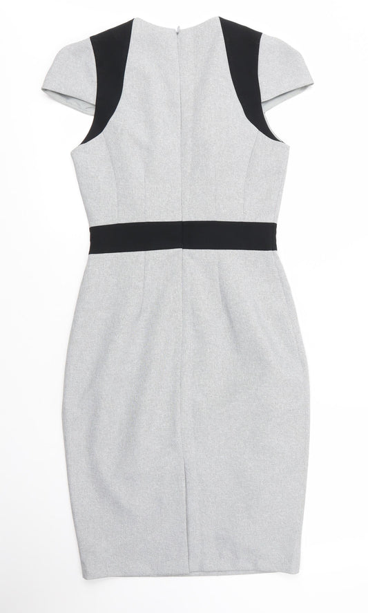 Dorothy Perkins Womens Grey Polyester Sheath Size 8 Square Neck Zip