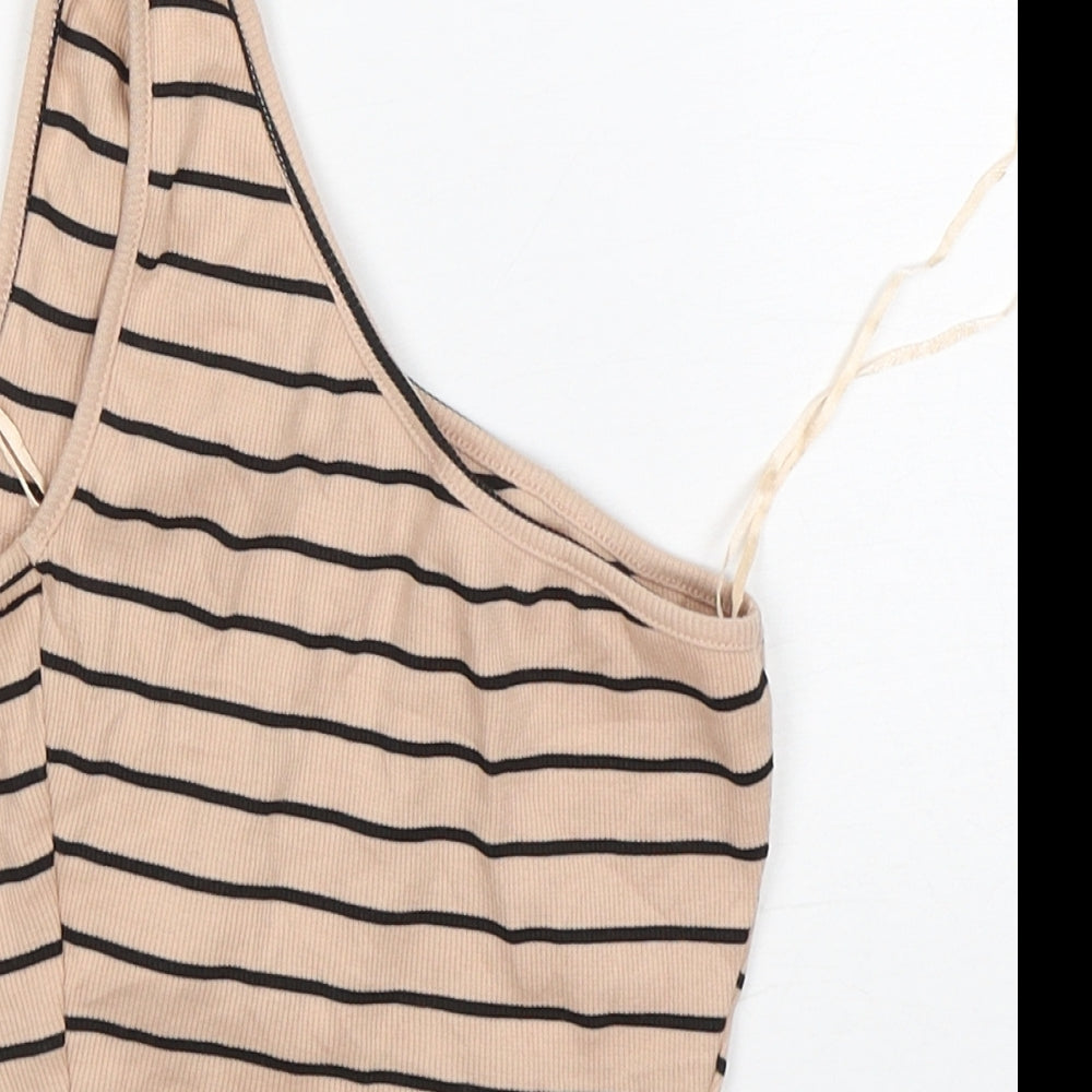 Brand and care label for Primark women’s beige striped cotton cropped tank size 2xs one shoulder