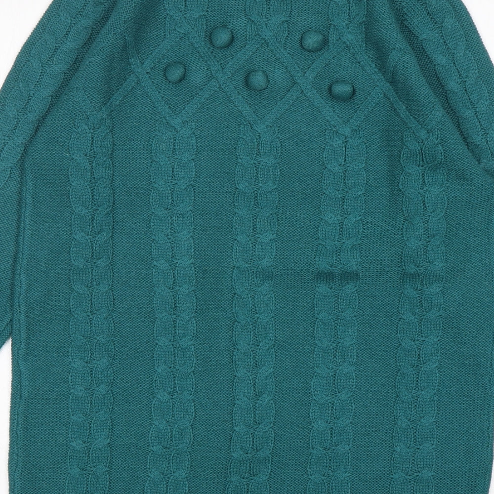 Brand and care label for Damart women’s green round neck acrylic jumper, size UK 10