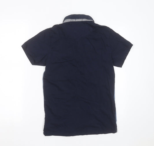 Easy Mens Blue Geometric Cotton Polo Size S Collared