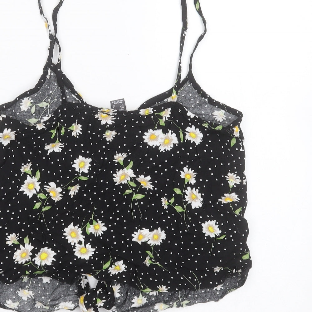 Primark Womens Black Floral Viscose Camisole Blouse Size 8 V-Neck