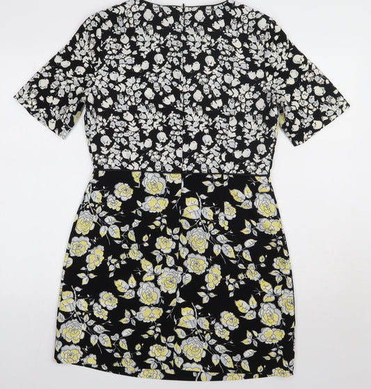 Oasis Womens Multicoloured Floral Polyester A-Line Size 12 Crew Neck Zip
